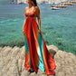 Neon Sunset Bedruckte Metalldekoration Ausschnitt Rücken Schnürung Urlaub Maxikleid