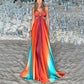 Neon Sunset Bedruckte Metalldekoration Ausschnitt Rücken Schnürung Urlaub Maxikleid