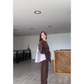 Damen Rundhalsausschnitt Patchwork Oberteil & Hose mit weitem Bein 2-PCS Set