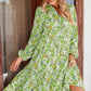 Damen Langarm V-Ausschnitt Bohemian Midi Kleid