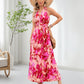 Frauen Boho Blumen Träger V-Ausschnitt Halterkleid