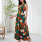 Frauen Boho Blumen Träger V-Ausschnitt Halterkleid