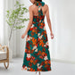 Frauen Boho Blumen Träger V-Ausschnitt Halterkleid