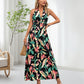 Frauen Boho Blumen Träger V-Ausschnitt Halterkleid