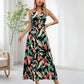 Frauen Boho Blumen Träger V-Ausschnitt Halterkleid