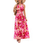 Frauen Boho Blumen Träger V-Ausschnitt Halterkleid