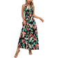 Frauen Boho Blumen Träger V-Ausschnitt Halterkleid