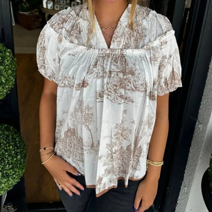 Bedruckte Bluse mit V-Ausschnitt für Frauen