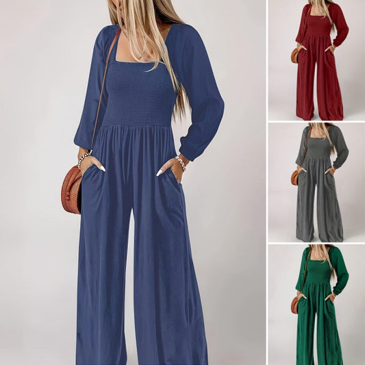 Lässiger Jumpsuit für Damen mit langen Ärmeln und weitem Bein