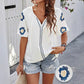Elegante Bluse mit V-Ausschnitt und Blumenstickerei für Damen