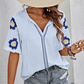 Elegante Bluse mit V-Ausschnitt und Blumenstickerei für Damen