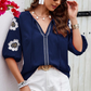 Elegante Bluse mit V-Ausschnitt und Blumenstickerei für Damen