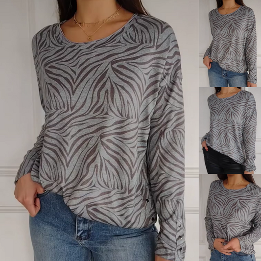 🔥HEIßER SALE – 50 % RABATT🔥Bedrucktes Langarm-Top mit Rundhalsausschnitt für Damen
