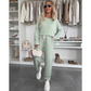 ✨Einfarbiges Oberteil mit Rundhalsausschnitt und weite Hose, 2-teiliges Set