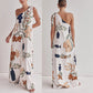Elegantes Schrägschulter-Blumenkleid mit Taschen
