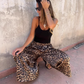 Damen Leopard Print Lose Freizeithose mit weitem Bein