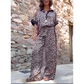 Damen-Zweiteiler mit Leopardenmuster: Hemdbluse mit Knopfleiste und Hose mit weitem Bein