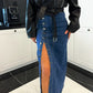 Stilvoller Denim-Bodycon-Rock mit Knopfleiste und Schlitz