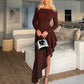 Temperament Off Shoulder Langarm Unregelmäßiger Saum Stretch Maxikleid