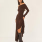 Temperament Off Shoulder Langarm Unregelmäßiger Saum Stretch Maxikleid