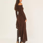 Temperament Off Shoulder Langarm Unregelmäßiger Saum Stretch Maxikleid