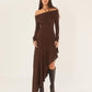 Temperament Off Shoulder Langarm Unregelmäßiger Saum Stretch Maxikleid