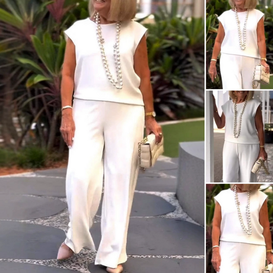 🌸2025 Brandneues Design👗Ärmelloses Oberteil und Hose mit Rundhalsausschnitt für Damen