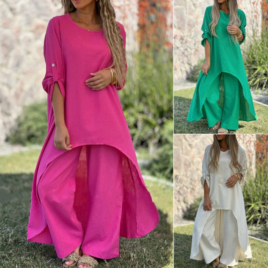 Lässiges unregelmäßiges langärmeliges Damen-Top & Hosen-Set