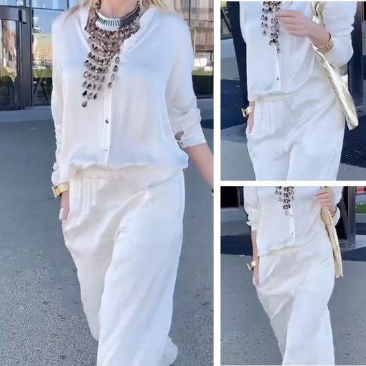 Lässiges weißes Top & Hose Zweiteiliges Set für Damen