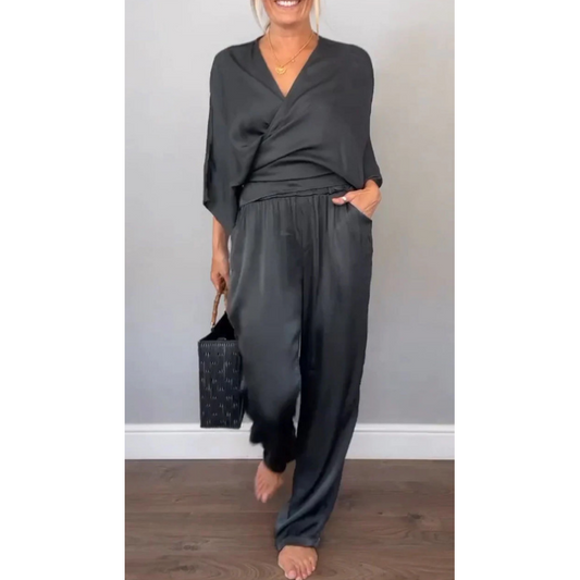2-teiliges Wickel-Set aus Oberteil und Hose mit V-Ausschnitt für Damen💞💞
