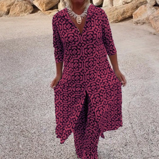 Bedrucktes Button-Down-Hemd und Hose im 2-teiligen Set