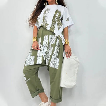 ✨Zweiteiliges lässiges Outfit mit Buchstabendruck für Damen