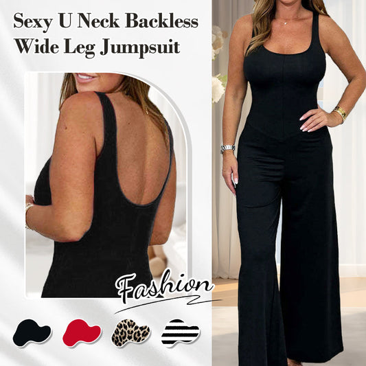 Sexy, rückenfreier Jumpsuit mit U-Ausschnitt und weitem Bein für Damen