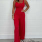 Sexy, rückenfreier Jumpsuit mit U-Ausschnitt und weitem Bein für Damen