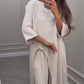 🔥2-teiliges einfarbiges Set aus unregelmäßigem Oberteil und Hose mit weitem Bein🔥