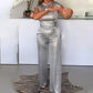Lässiges Set aus kurzärmligem Oberteil und einfarbiger Hose