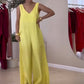 Ärmelloser Damen-Jumpsuit mit V-Ausschnitt und weitem Bein und Taillengürtel