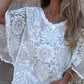 Damenbluse im Boho-Chic-Stil mit transparenter Spitze und Stickerei