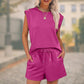 Damen-Oberteil mit Rundhalsausschnitt und Shorts mit Kordelzug, 2-teilig