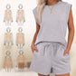Damen-Oberteil mit Rundhalsausschnitt und Shorts mit Kordelzug, 2-teilig