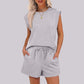 Damen-Oberteil mit Rundhalsausschnitt und Shorts mit Kordelzug, 2-teilig