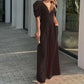 Damen Jumpsuits mit tiefem V-Ausschnitt und weitem Bein