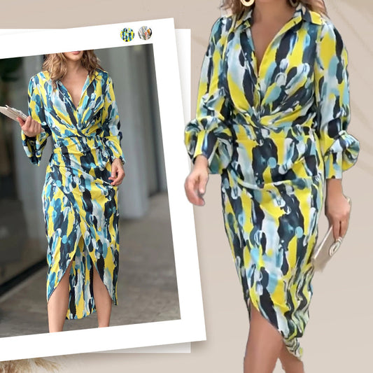 Bedrucktes Midikleid mit geteilter Taille für Frauen