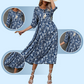💙🌟Elegantes langes Kleid mit Blumendruck und V-Ausschnitt für Damen