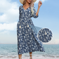 💙🌟Elegantes langes Kleid mit Blumendruck und V-Ausschnitt für Damen