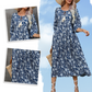 💙🌟Elegantes langes Kleid mit Blumendruck und V-Ausschnitt für Damen