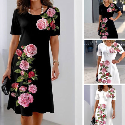 Kurzarmkleid mit Rosenmuster