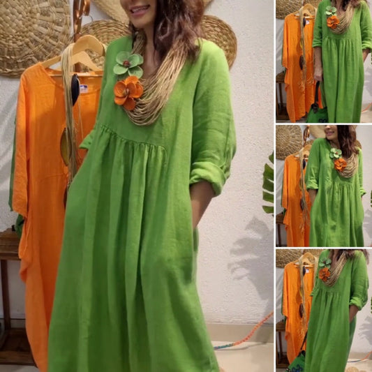 Lässiges Langarm-Leinenkleid im Boho-Stil für Damen🌸 DressesÜbergangsjacke für Büro/Reise/Abendessen