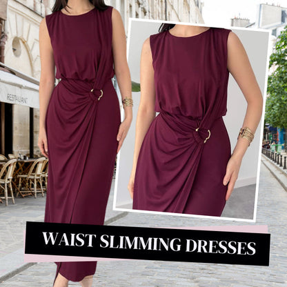 🌸NEW HOT SALE✨Damenmode Rundhalsausschnitt Ärmellose Taille Schlankheitskleider