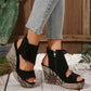 Damen-Sandalen mit offener Zehenpartie und Plateau-Keilabsatz und Quaste